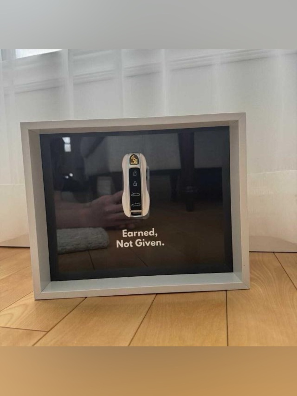 Porsche white car key decorative motivational frame